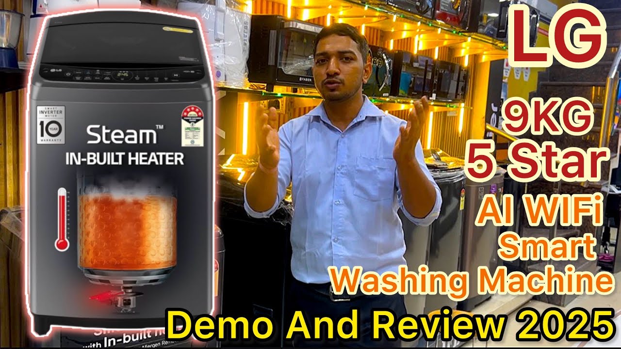 NEW LAUNCH LG 9KG AI FULLY AUTOMATIC WASHING MACHINE WITH BUILT IN HEATER REVIEW AND DEMO VIDEO 2025