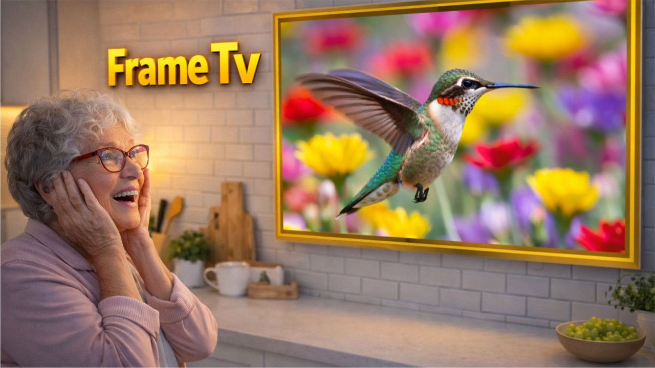 Hummingbird & Rose Frame TV Art 🌺 | Elegant Nature Wall Display for Living Room