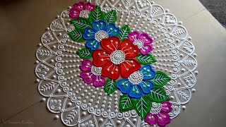 Beautiful and unique free hand flowers mandala kolam | Creative rangoli design for festivals