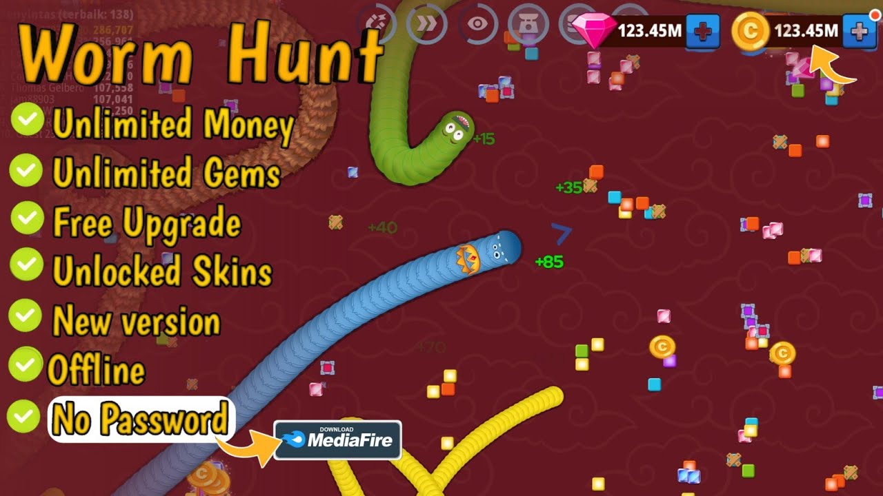 Worm Hunt MOD v3.4.1 New version | Unlimited Money + Gems, Unlocked Skins, Free Upgrade