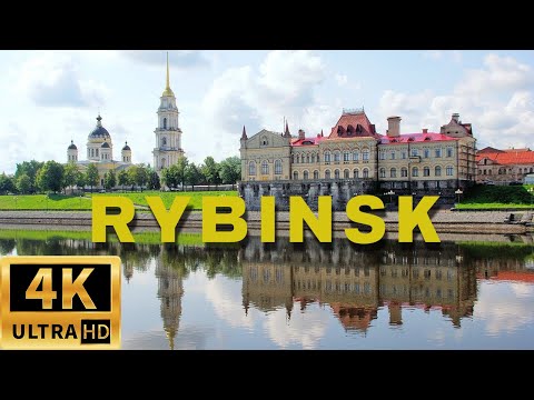 Walk to Rybinsk city in Yaroslavl region, Russia. Historical Center. Walking tour 4k.