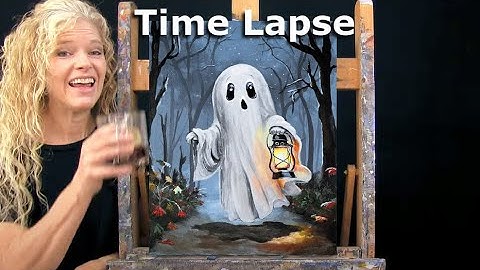 GHOST AND LAMP - Learn How to Draw and Paint with Acrylics-Easy Beginner Halloween Painting Tutorial