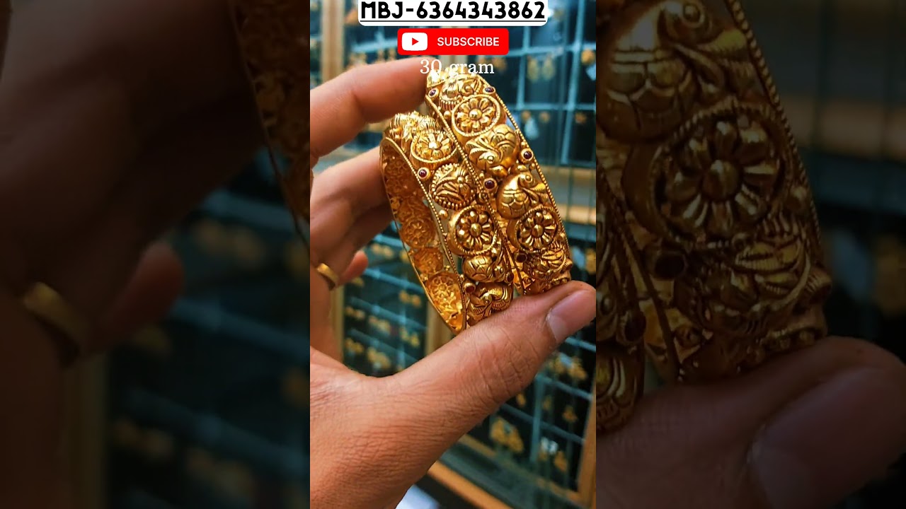 30 gram party wear gold bangles antique design 