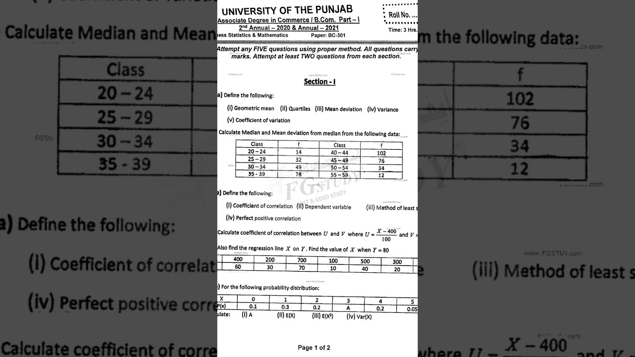 📚 B.Com Part 1 Statistics Solved Paper | PU Exams 2026 🔥 