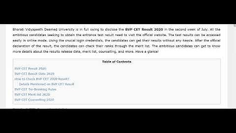 BVP CET Result 2020: Bharati Vidyapeeth Common Entrance Test Result