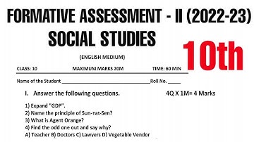 Ap 10th Class Fa-2 Question Paper (2022-23) |10th Class fa2 Social studies Question Paper