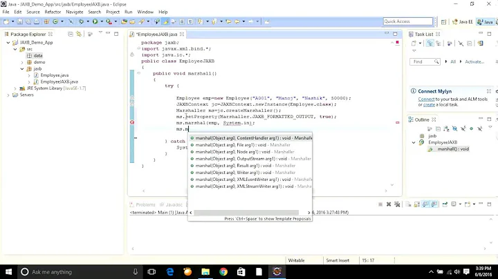 How to do Marshalling & Unmarshalling of java object (JAXB) in Eclipse?