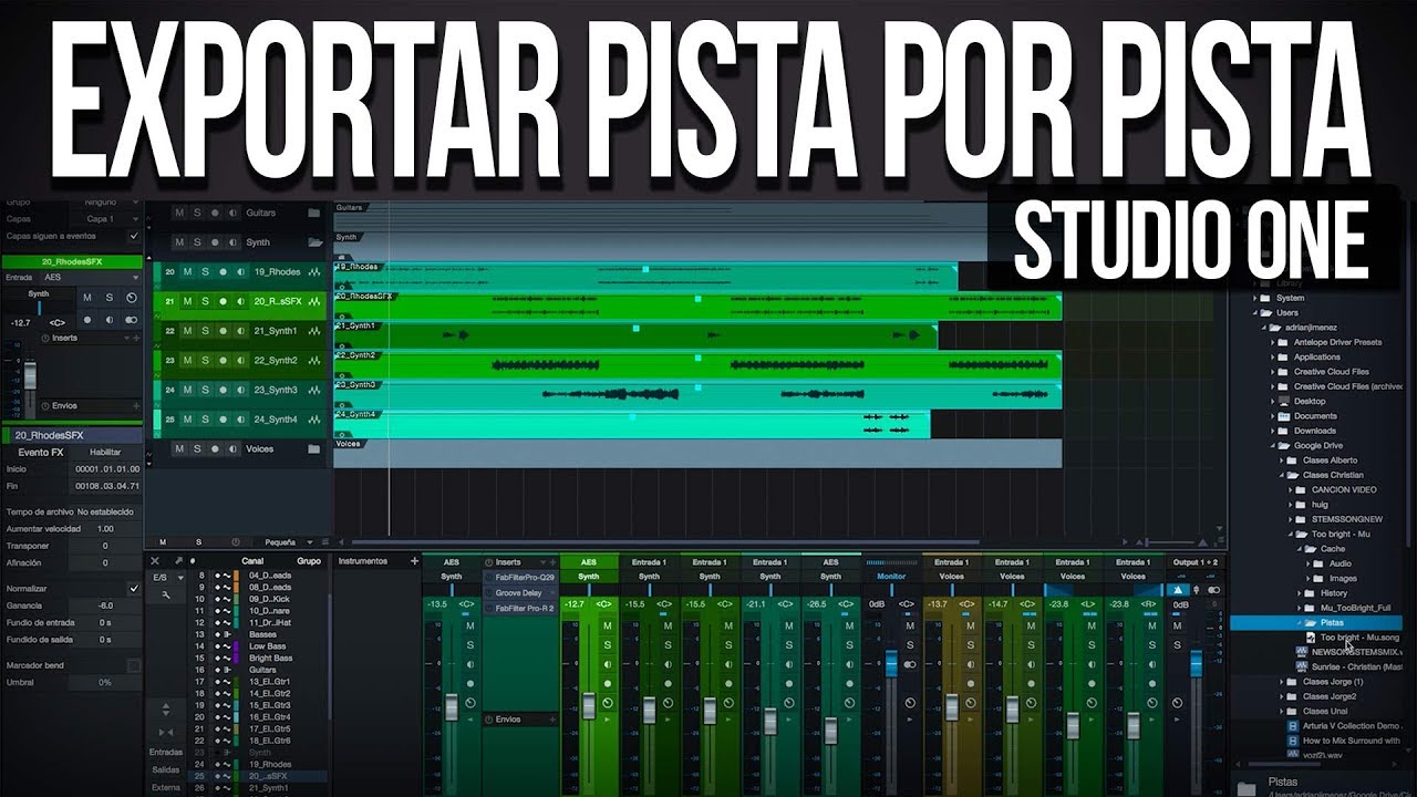 Cómo exportar audio pista por pista (Stems) en Studio One - YouTube
