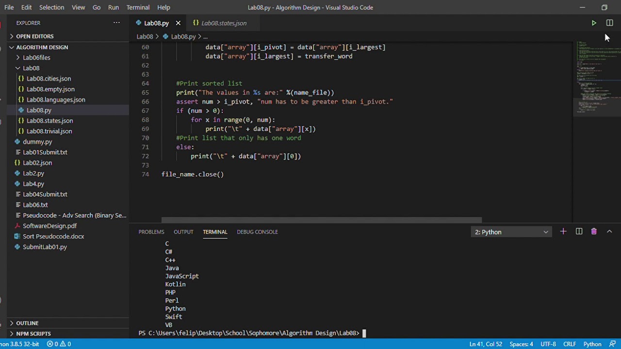 Lab08 py Algorithm Design Visual Studio Code 2020 11 04 10 07 11 - YouTube