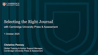 Author Workshop #1: Selecting the Right Journal - Fall 2025