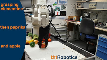 Adaptive Robotic Gripper. Grasping mixed clementine, paprika and apples