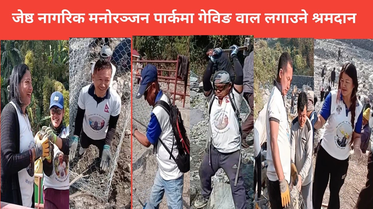 जेष्ठ नागरिक पार्कमा gaviing wall को लागि श्रमदान।