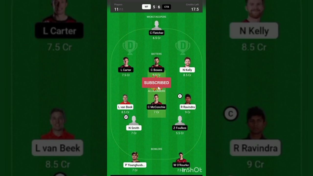 WF VS CTB T20 TODAY DREAM TEAM|अपनी ड्रिम टिम बनाऐ 