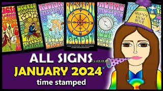 JANUARY 2024 All Signs Timestamped Psychic Tarot Intuitive Tarot guided messages reading for all!