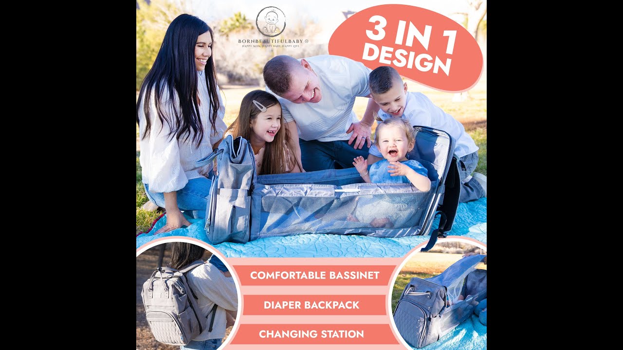 Introducing The Bornbeautifulbaby Innovative Diaper Bag Backpack with Changing Station and bassinet