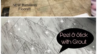 PEEL & STICK with GROUT// New Bathroom Floor!! DIY