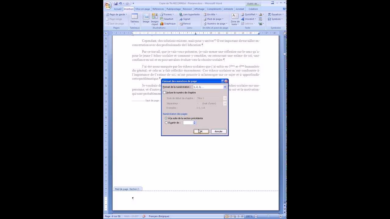word 2007 numérotation page d 39 un dossier à partir de de report templates in word