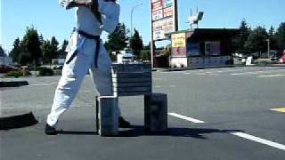 TAEKWONDO Brick breaking high blue-7 bricks-elbow break