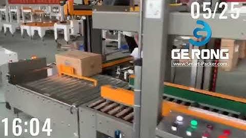 Automatic different size sensing carton box H type corner tape sealing packing machine line
