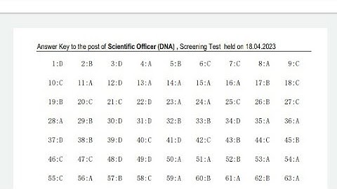 Answer Key to the post of Scientific Officer (DNA) Screening Test