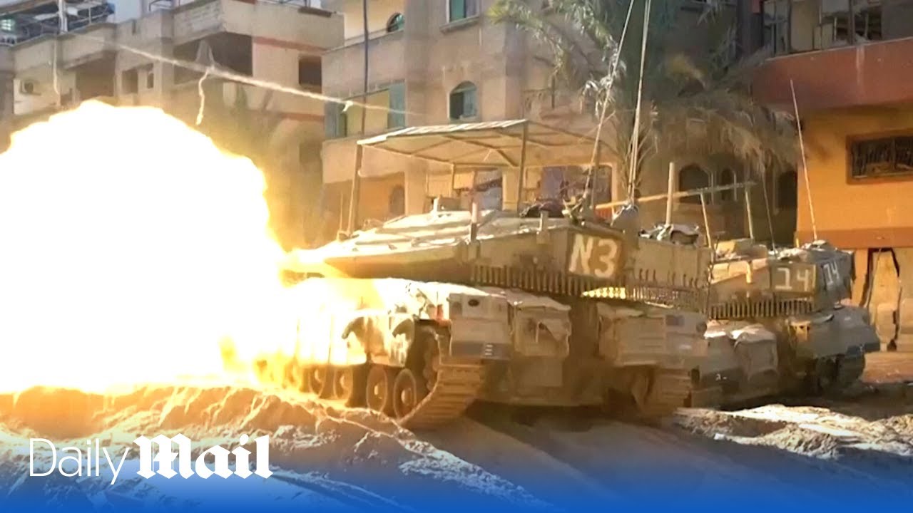 Israeli troops target Hamas with Merkava tanks and rocket launchers during gun battle