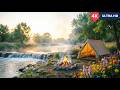 4K Fireplace 🔥 With Nature & River Ambience : ASMR Crackling Fire Sound With Relaxing Lofi Music 💤