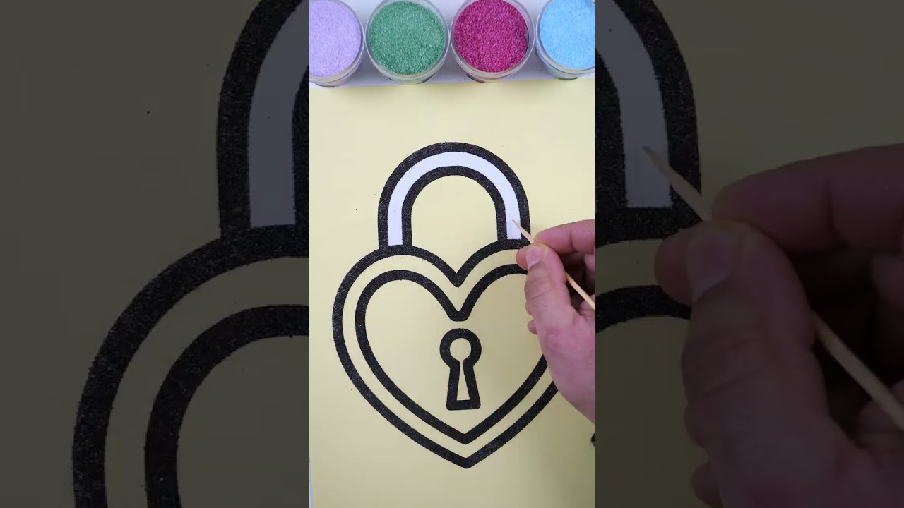 sand painting heart shaped padlock/colors/sand art/ coloring heart shaped padlock