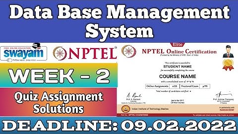 Data Base Management System || NPTEL Week 2 assignment answers || #nptel #skumaredu