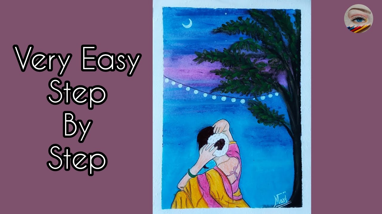 Easy And Beautiful Scenery Drawing With Women  ♥️🥰 |