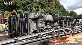 VN24 - NEWS • Tractor-trailer overturns on A2 near Recklinghausen - Truck tipped onto its side