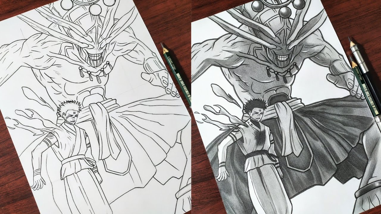 How to Draw "Sukuna with Mahoraga" Step by Step (Tutorial) - [Jujutsu Kaisen]