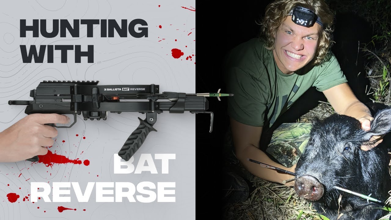 Hunter shooting a Ballista BAT Reverse pistol crossbow in the field