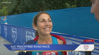 Sara Hall talks about close finish in AJC Peachtree Road Race, family