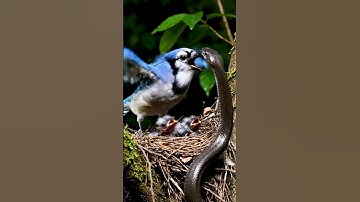 The snake attacked the baby bird.🐍⚔️🐣