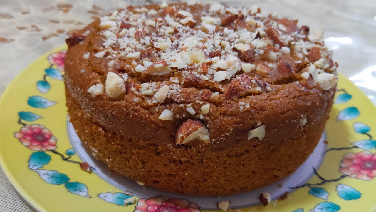 Atta cake with jaggery Without sugar Healthy cake Whole wheat cake