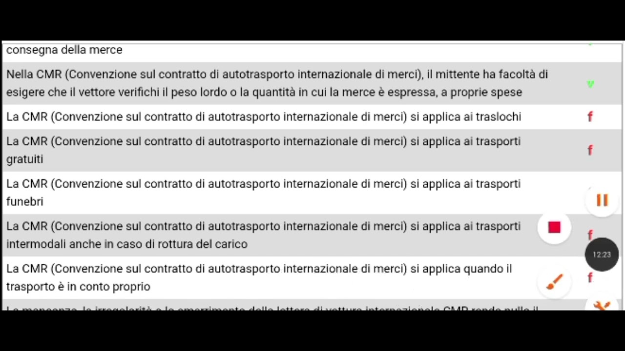 quiz CQC merci domande vere  false capitolo B2 la lettera di vettura internazionale CMR 2025