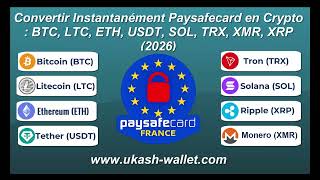 Convertir instantanément Paysafecard en crypto : BTC, LTC, ETH, USDT, SOL, TRX, XMR, XRP (2026)