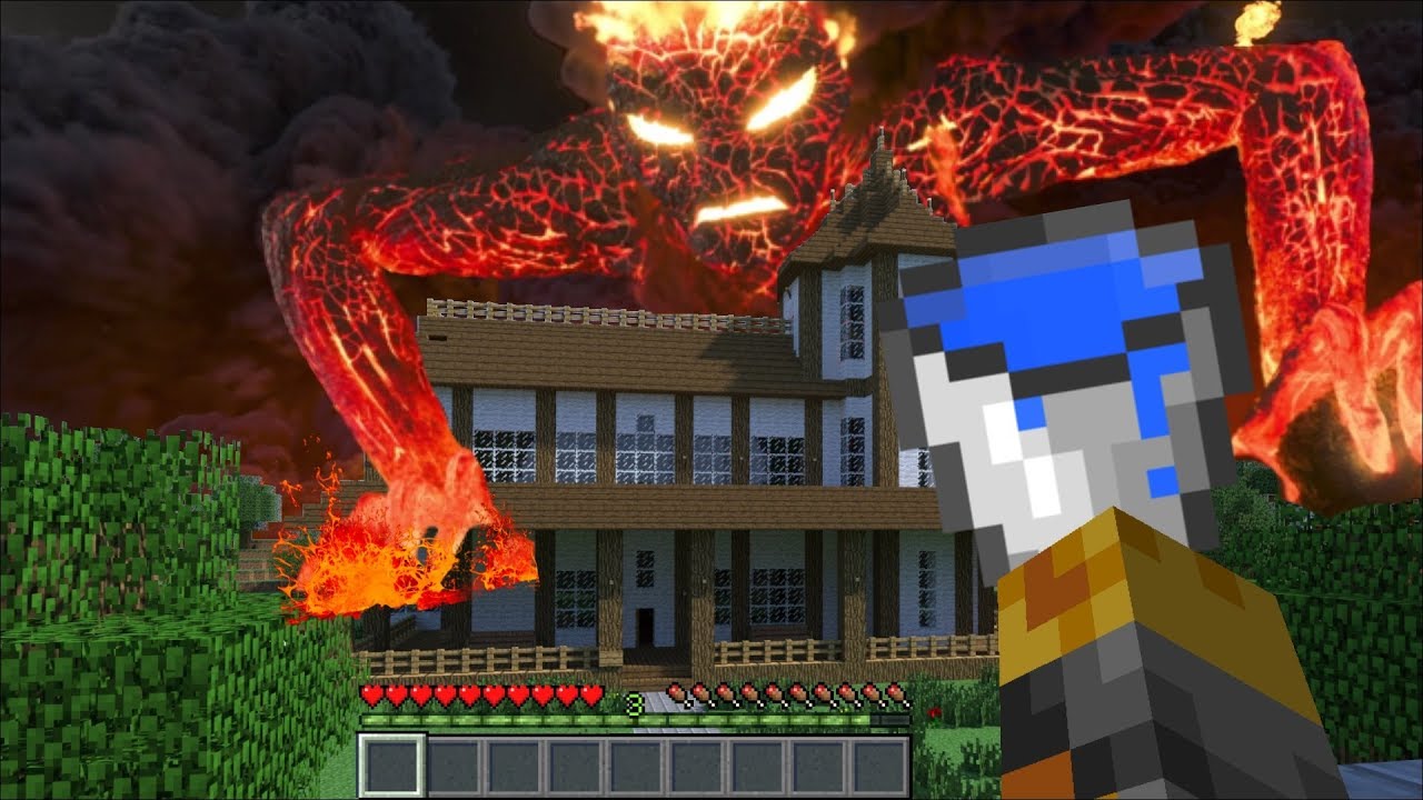 Giant Lava Monster Appears In Our House In Minecraft Bring Water Buckets For Survival Minecraft Youtube