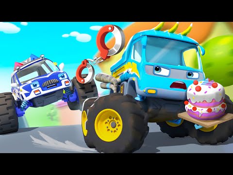 Police Truck's Birthday Cake | Monster Truck | Nursery Rhymes & Kids Songs | BabyBus - Cars World
