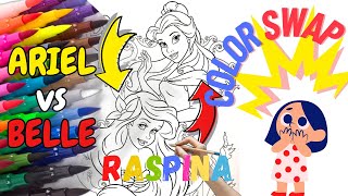 🎨 Disney Princess Color swap coloring: ARIEL vs BELLE ✨🖌️