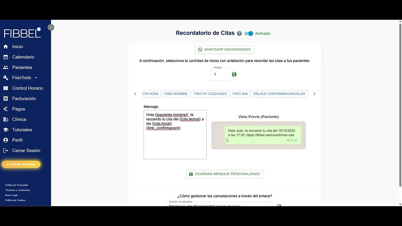 Tutorial Recordatorios de citas Fibbel