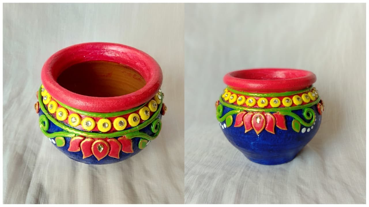 Pot decor idea how to decorate clay pots for festivals and marriage