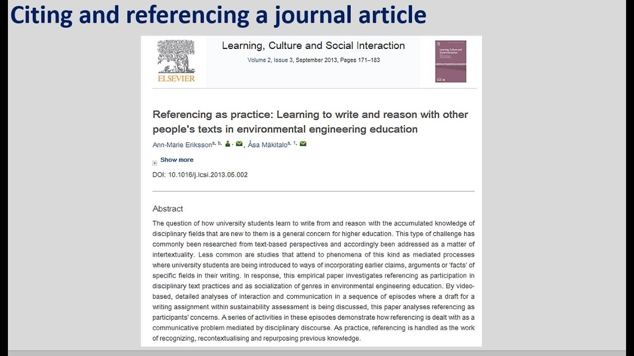 how to reference journal article in an essay