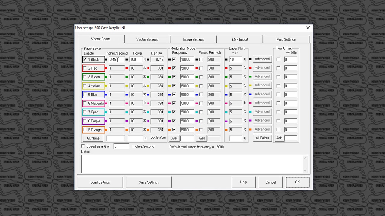 Load and Save Settings - KCAM - Kern Laser Systems