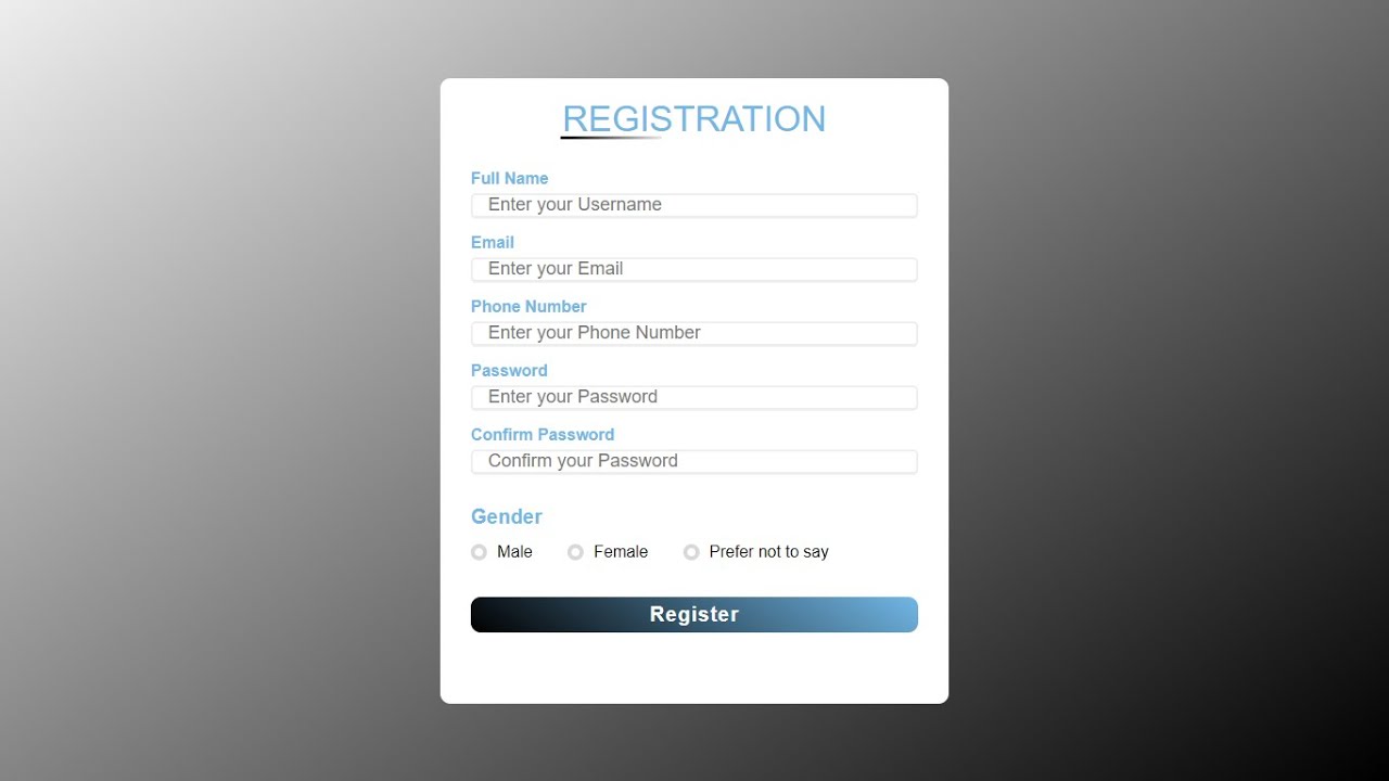Create a Registration form with html and css - YouTube