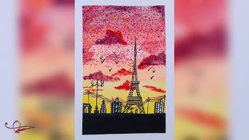 Eiffel Tower at Sunset | Scenery | Watercolour Painting | Time-lapse