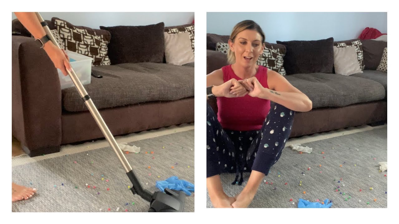 Vacuuming With Henry After Bead Play and Balloon Gloves