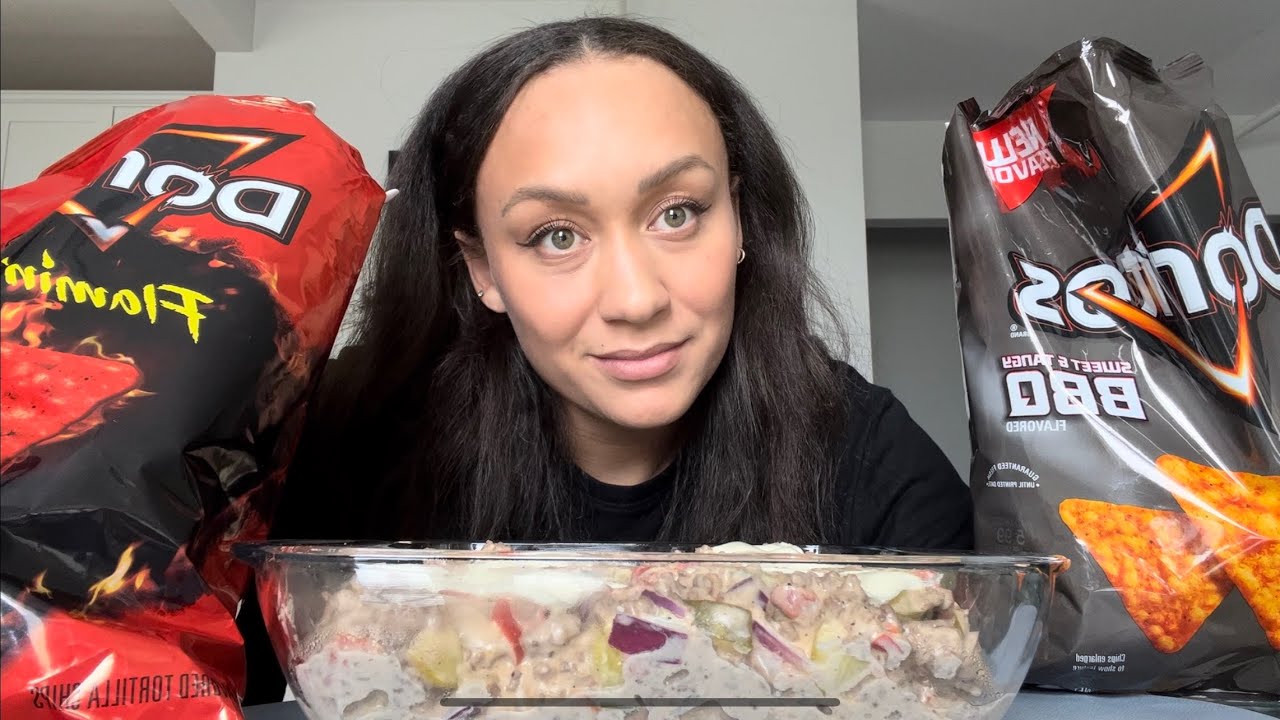 Дип с чипсами и чизбургером Мукбанг