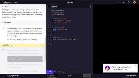 Learn Java - 3.2 OOP Java Methods | Codecademy Walkthrough