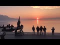 Time-Lapse of sunset illuminating the Freddie Mercury statue in Montreux